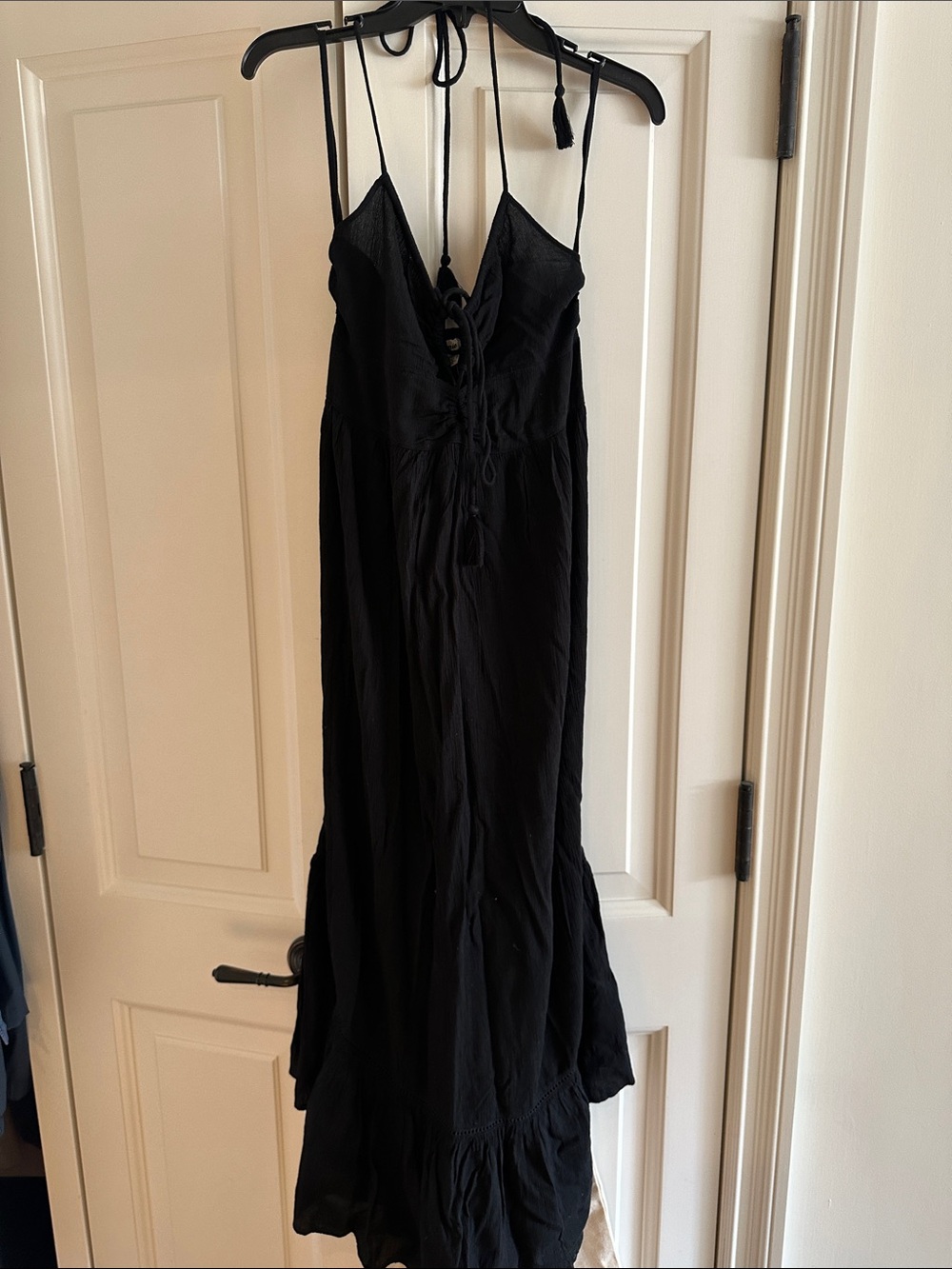aerie Black Lace-Up Maxi Dress
